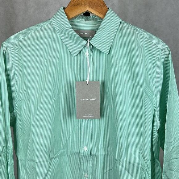 NWT Everlane Mint White Stripped Button Up Dress Shirt - Picture 7 of 7